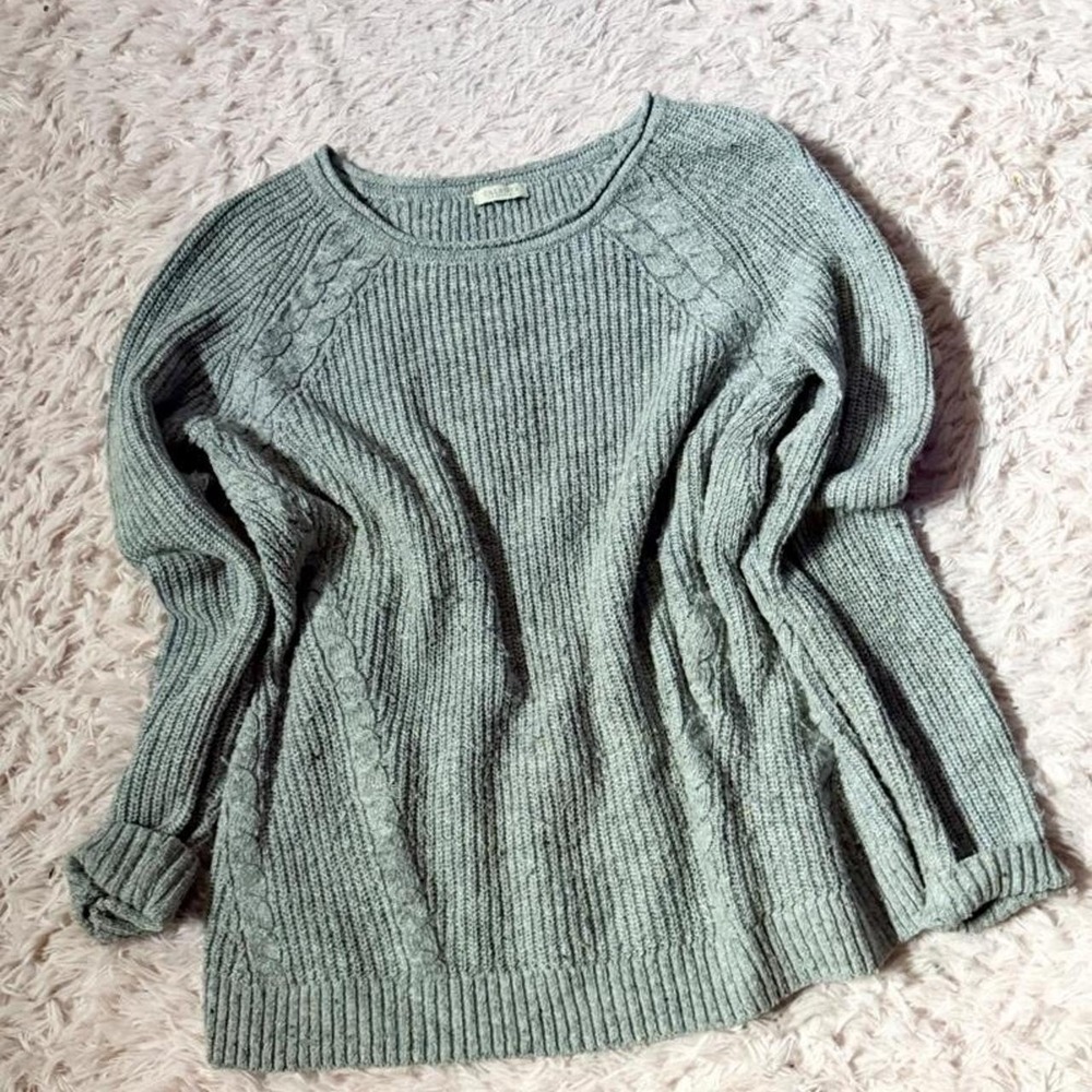 Gray Cable Knit Sweater Weather Autumn Colorful Speckle Sweater Womens M Classic